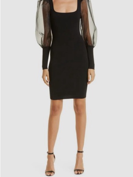 Black Puff Sleeve Sheath Dress